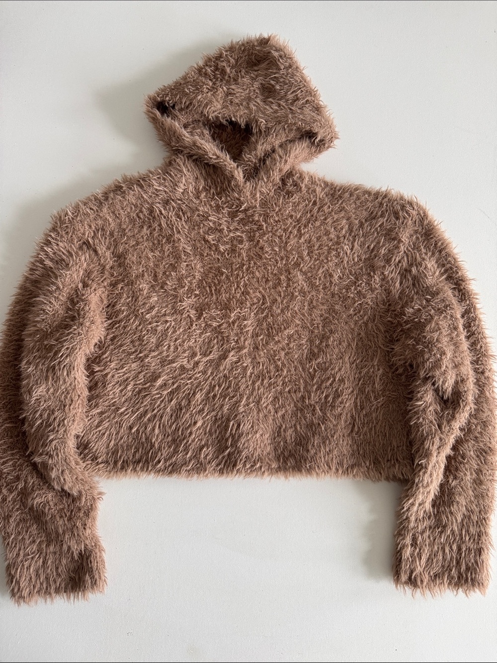 H&M Fuzzy Hooded Crop Jacket - Brown